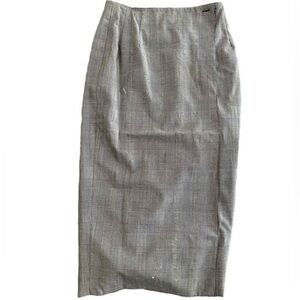 Freedberg of Boston Wool Plaid Overlap Long Pencil Skirt Checkered Pattern